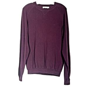 Calvin Klein Sweater Mens Medium Ribbed Knit Pullover Burgundy Raglan Logo